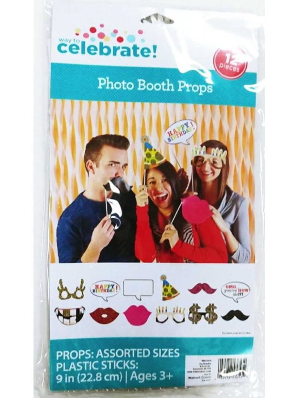 Celebrate Happy Birthday Photo Booth Props 12 Assorted Props Age 3+